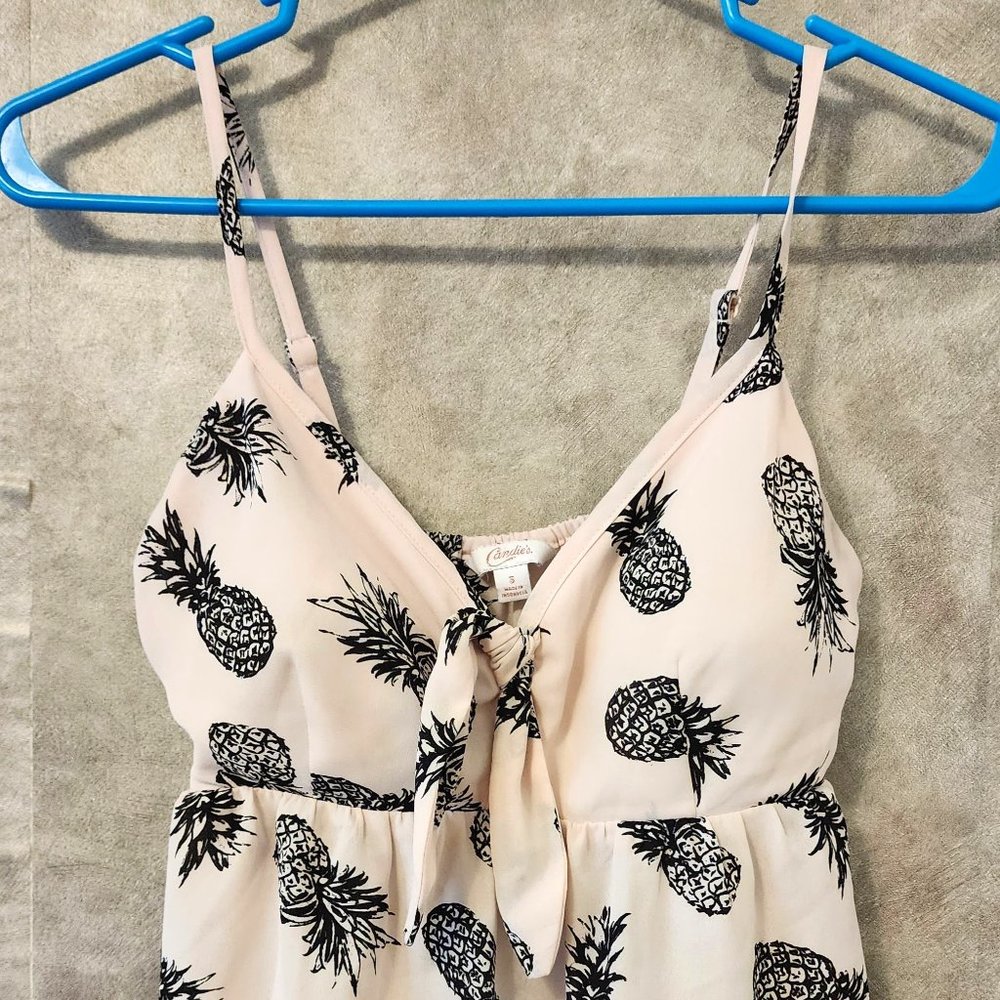 Juniors' Candie's Pineapple Printed Babydoll Tank Small